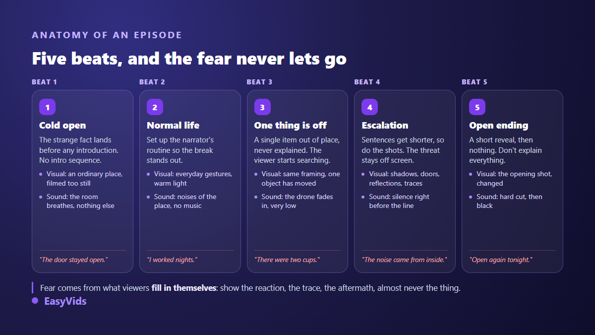 Five beat structure of a horror episode for a faceless YouTube channel
