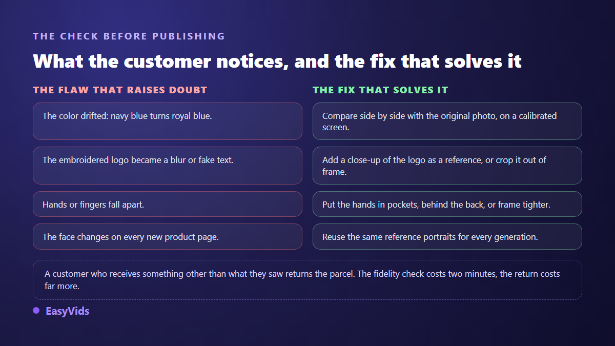Common flaws in AI generated on model clothing photos and the fix for each one