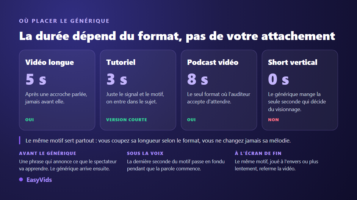Durée conseillée d'une musique d'intro YouTube selon le format : vidéo longue, tutoriel, podcast vidéo, Short vertical