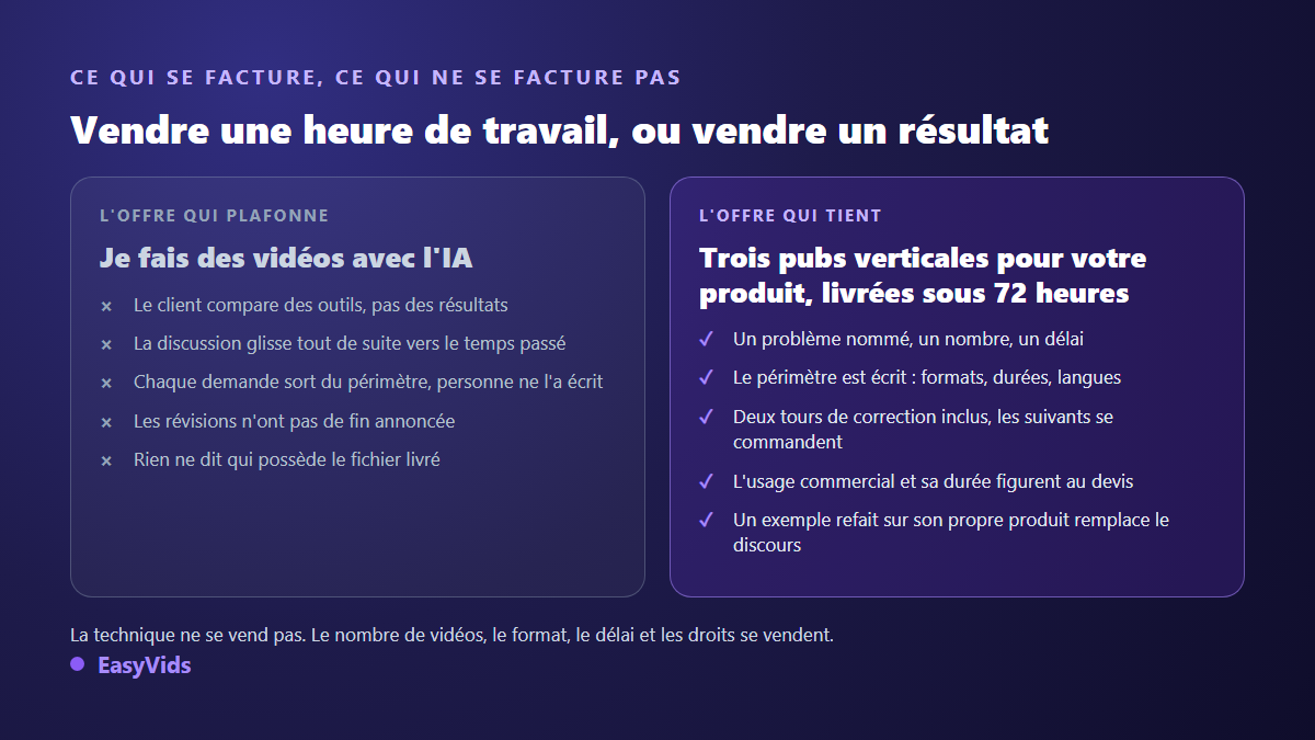 Comparaison entre une offre vague de prestation vidéo IA et une offre à périmètre fixe qui se vend