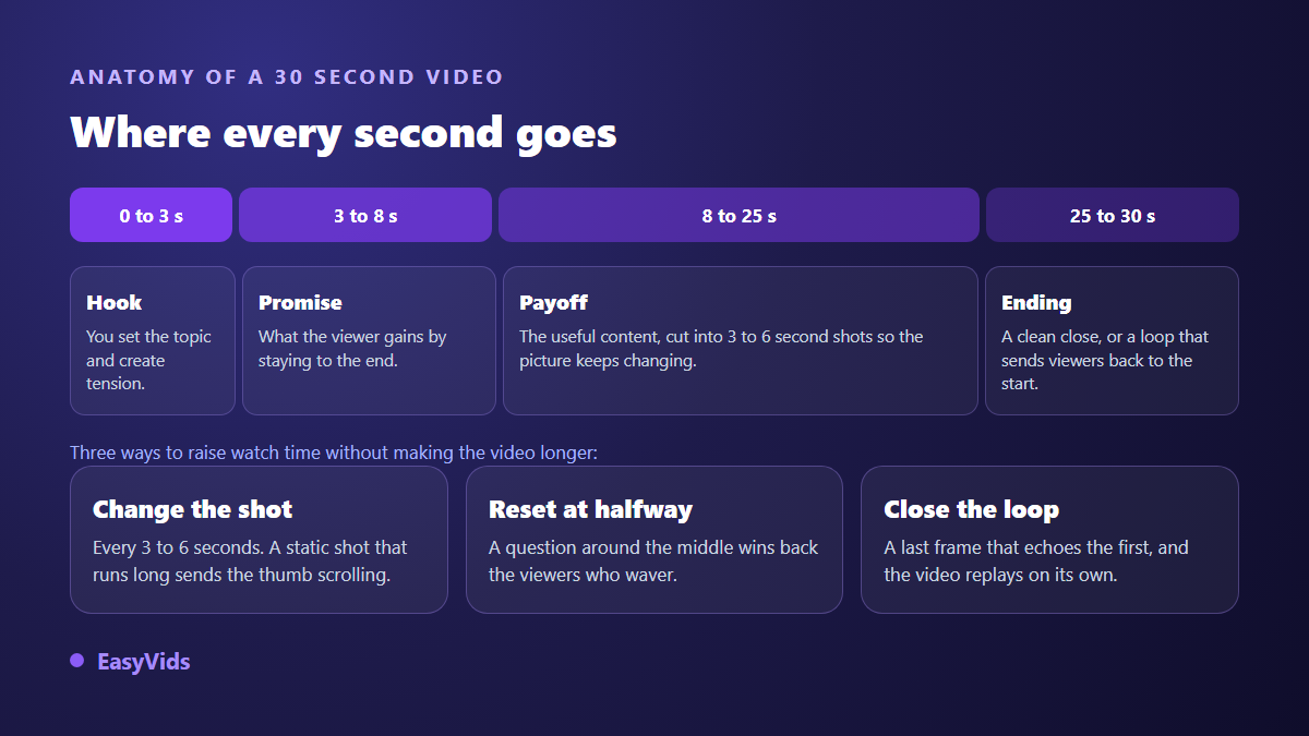 Second by second breakdown of a 30 second TikTok video: hook, promise, demonstration and payoff