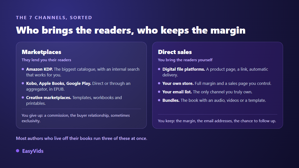 Comparison of ebook sales channels: marketplaces that bring readers versus direct sales that keep the margin