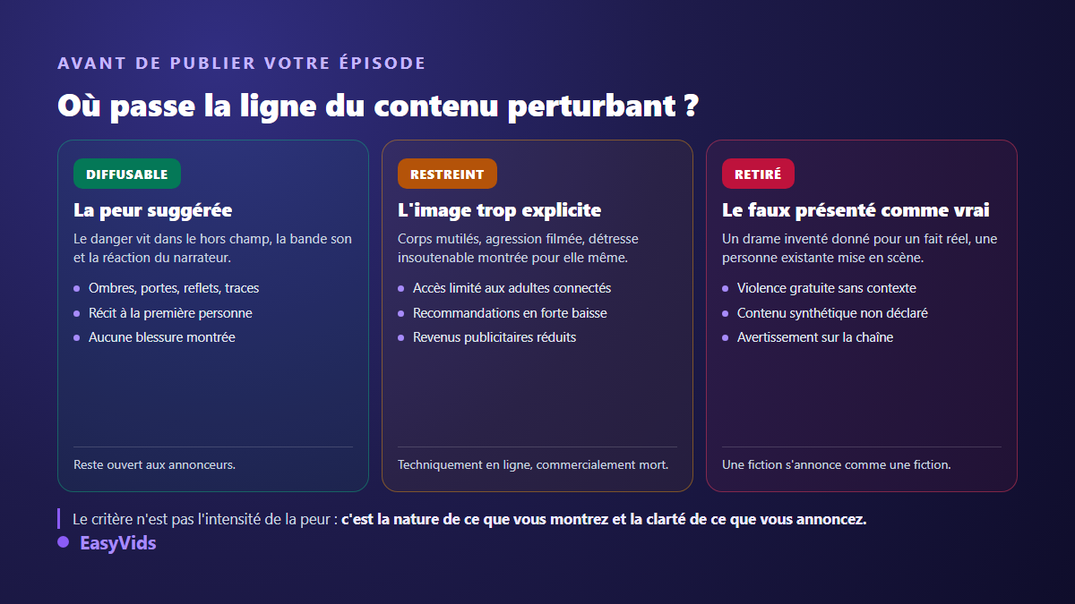 Grille de décision sur le contenu perturbant avant de publier un épisode d'horreur sur YouTube