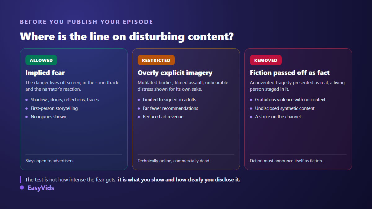 Decision grid on disturbing content before publishing a horror episode on YouTube