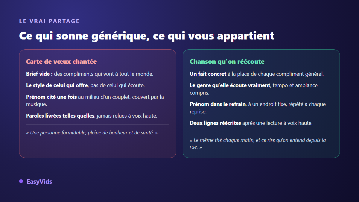 Comparaison entre une chanson personnalisée générique et une chanson qui appartient vraiment à quelqu'un