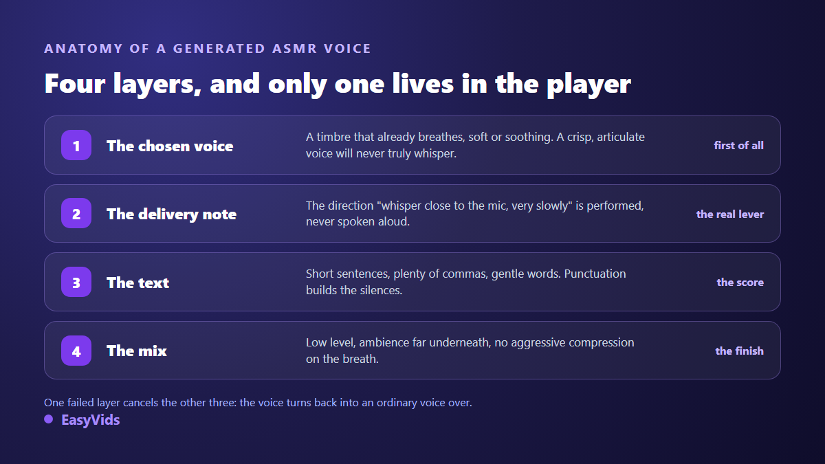 Anatomy of an AI generated ASMR voice: chosen voice, reading style, prepared script and mix