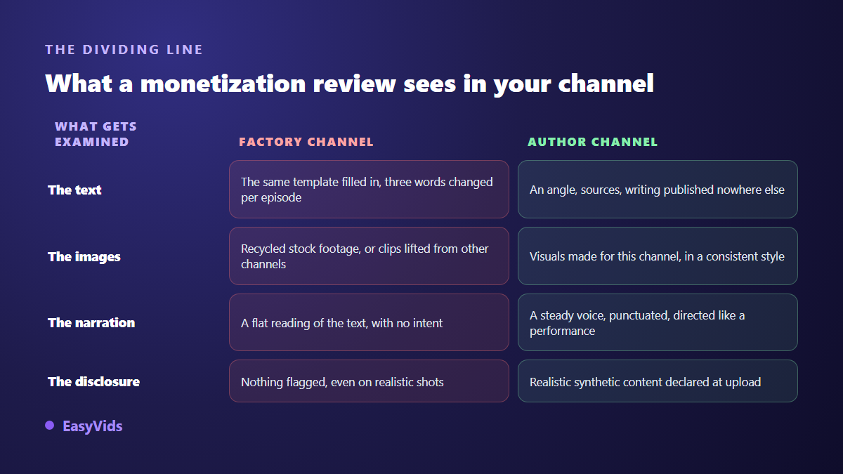 Cash cow channel refused or approved for monetisation: text, images, narration and disclosure compared