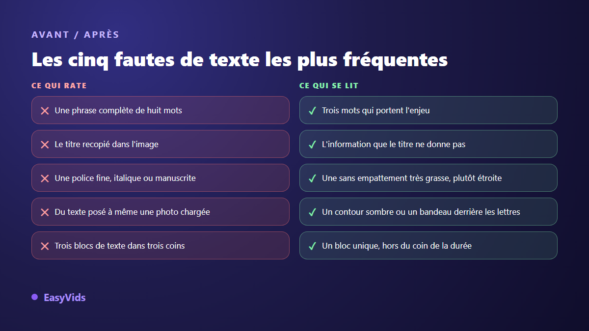 Comparaison avant après des erreurs de texte sur une miniature YouTube et de leurs corrections