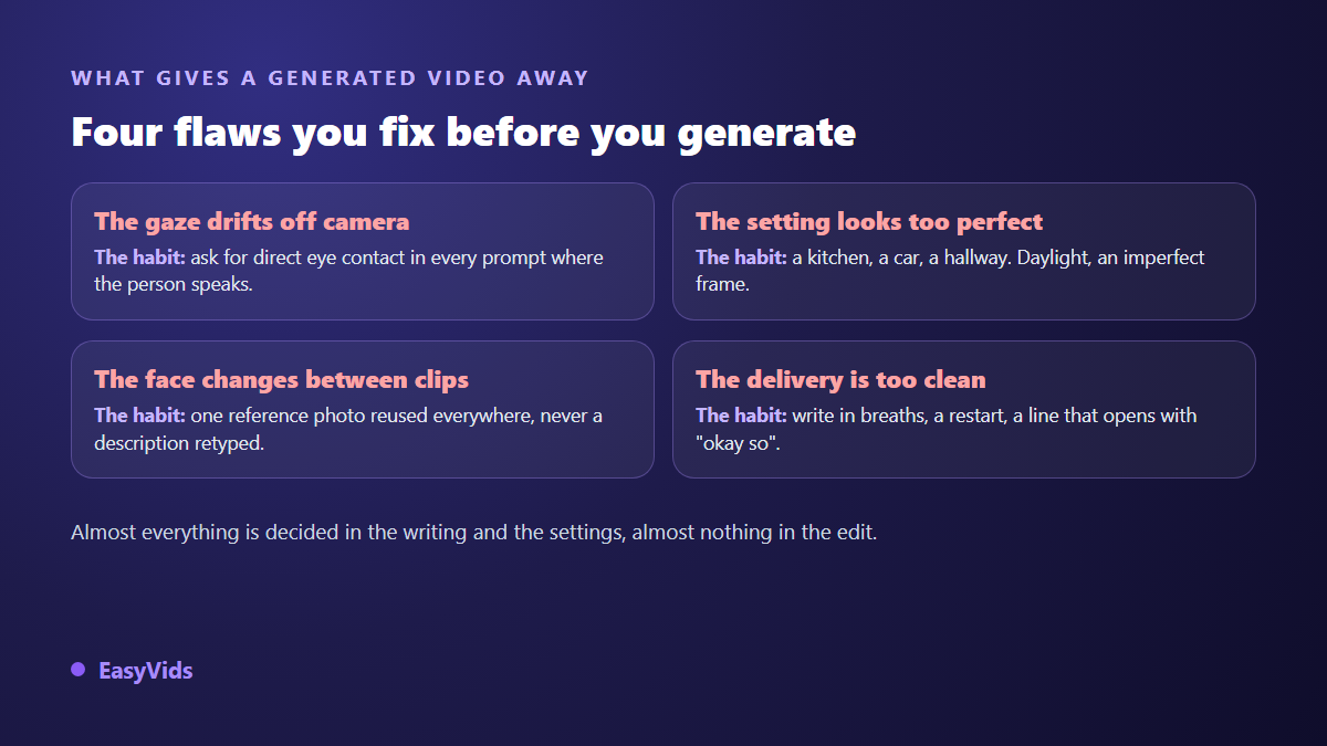Four common flaws in AI generated UGC videos and the habit that fixes each one