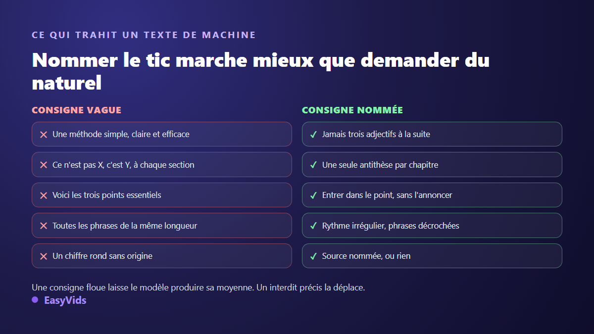 Les marqueurs d'écriture qui trahissent un ebook généré par IA, et la consigne qui les corrige