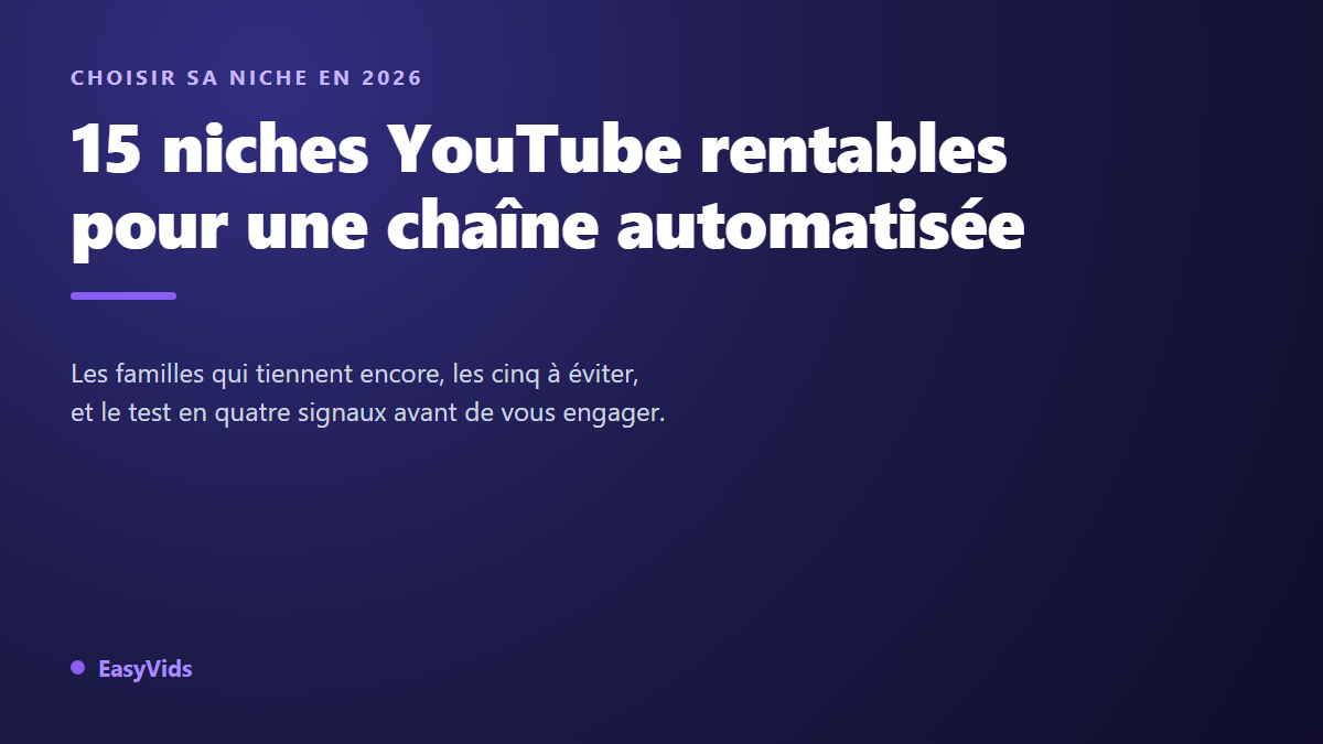 15 niches YouTube rentables pour une chaîne automatisée en 2026 (et 5 saturées)