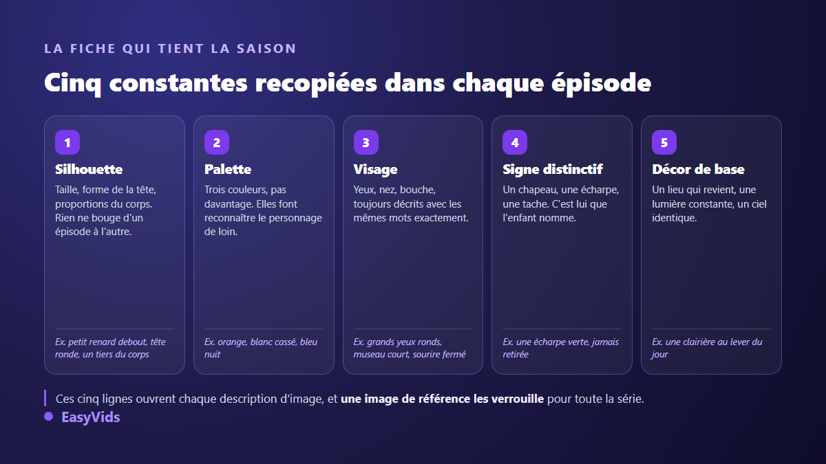 Les cinq constantes d'un personnage récurrent pour une chaîne YouTube pour enfants : silhouette, palette, visage, signe distinctif et décor