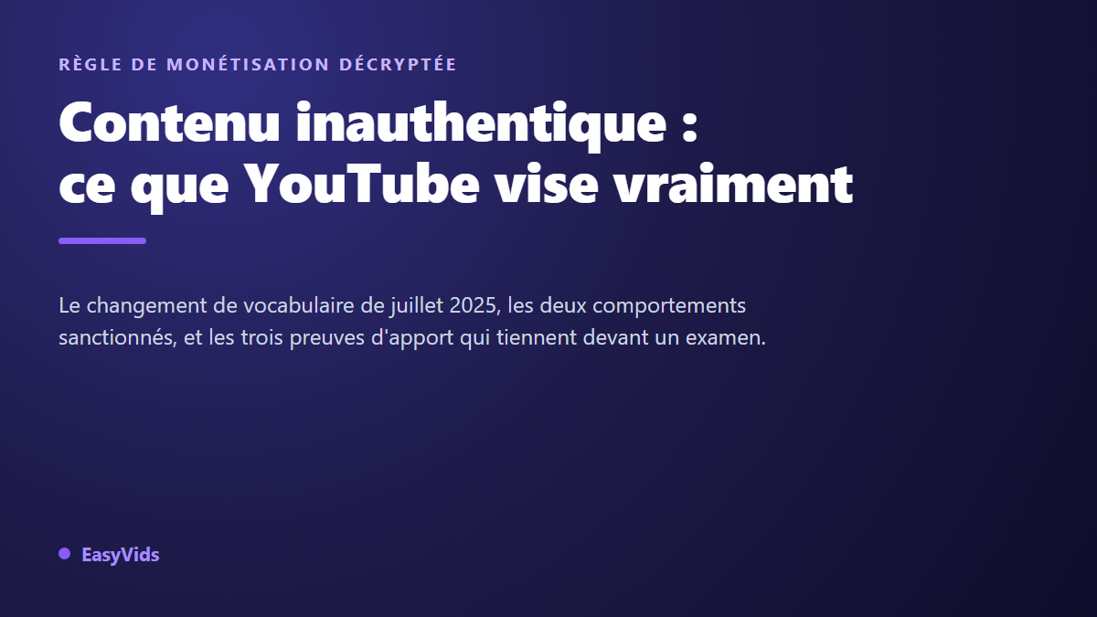 Contenu inauthentique YouTube : ce que la règle change pour les chaînes IA (et comment passer)