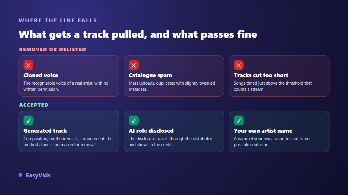 What gets an AI track removed from Spotify compared with what passes without trouble