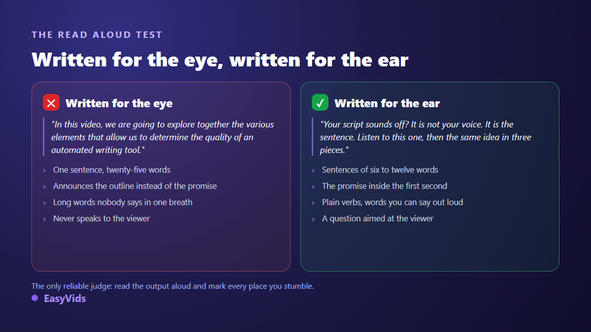 An AI script written for the eye compared with one written for the ear, with the signs that tell them apart
