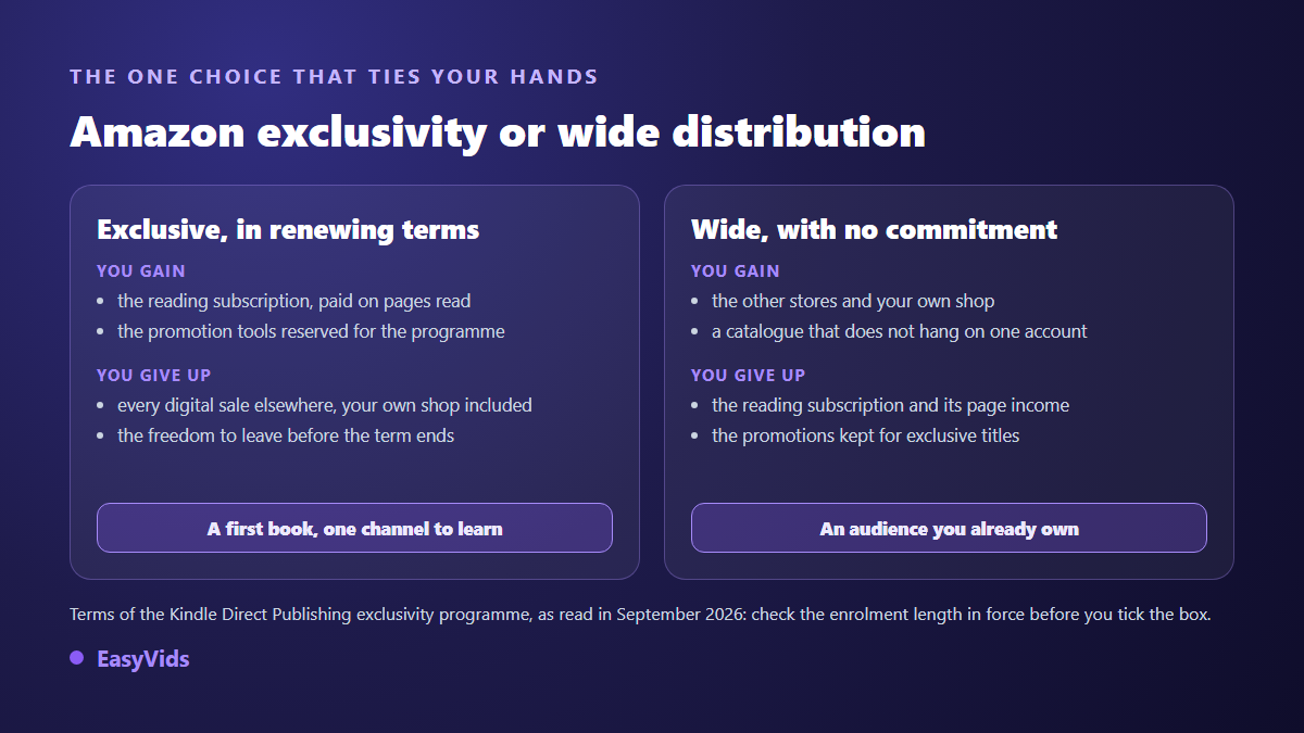 Amazon KDP exclusivity or wide distribution: what each option gives an independent author and what it costs