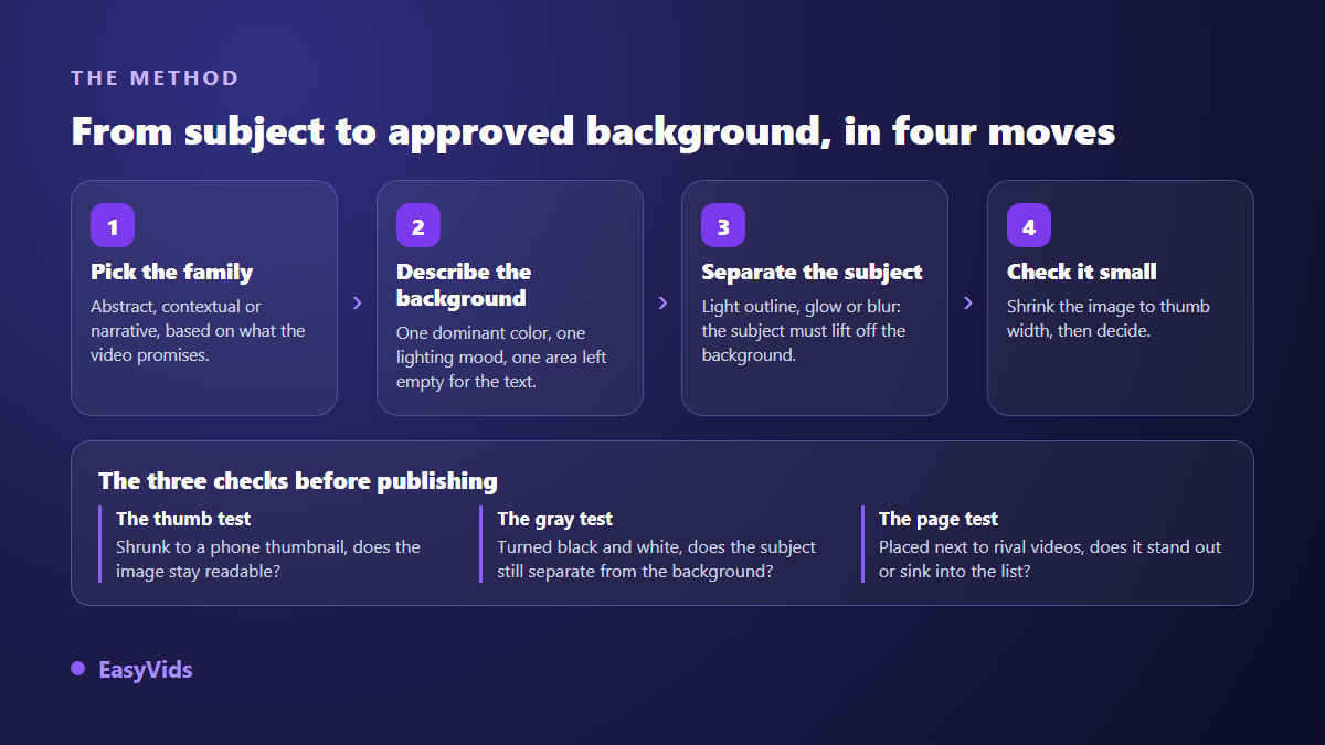 Four step method to create a YouTube thumbnail background and validate it before publishing