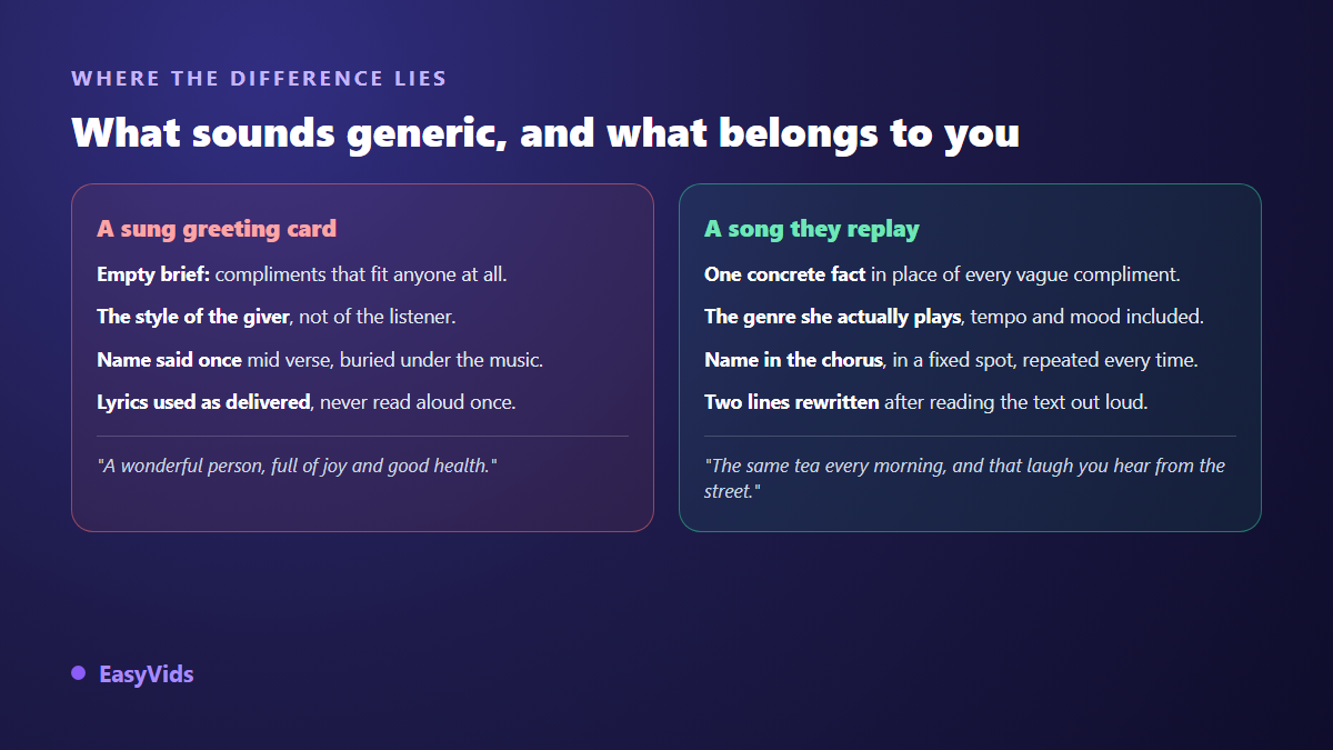 Generic custom song lyrics compared with lyrics that belong to one person