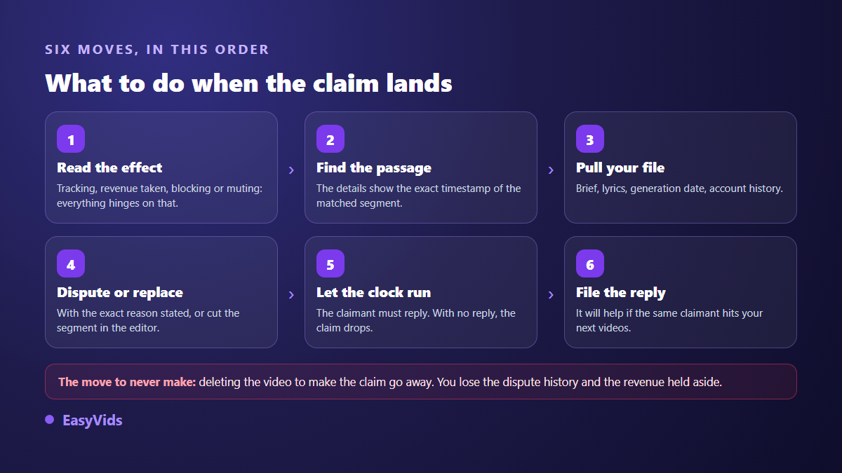 The six steps to follow when a Content ID claim lands on a video with AI generated music
