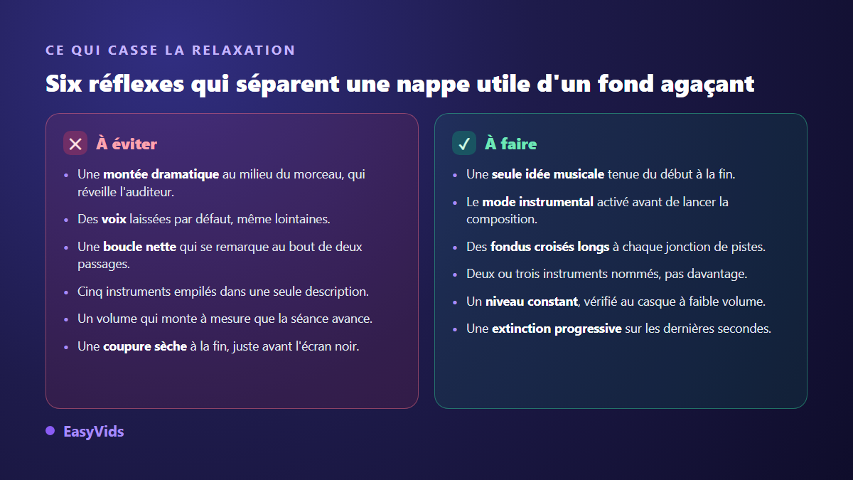 Comparaison des erreurs de musique de méditation et des bons réflexes de composition et de mixage