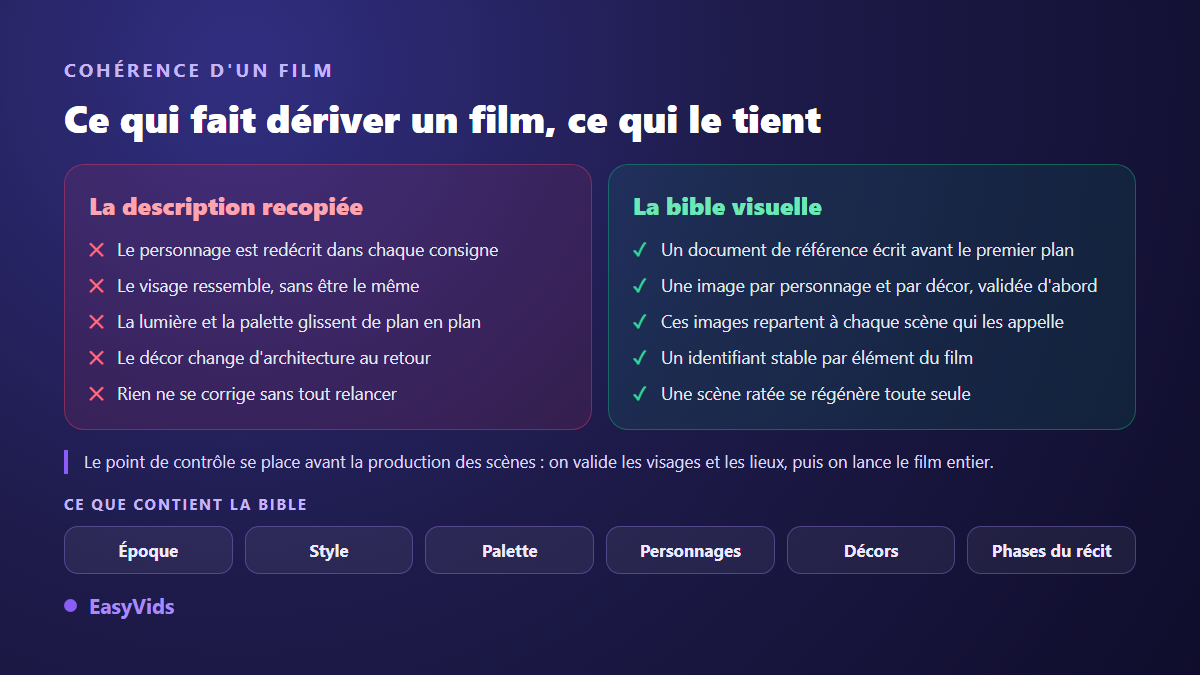 Comparaison entre la description recopiée et la bible visuelle pour garder un film cohérent