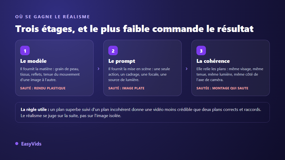 Les trois étages d'une vidéo IA réaliste : le modèle, le prompt et la cohérence entre les plans