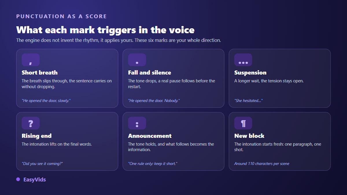 Table of punctuation marks and the effect each one produces on an AI voice over