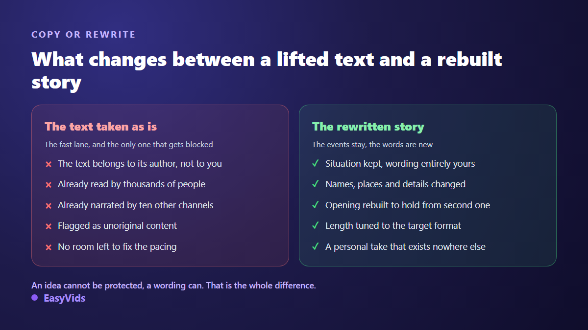 Comparison between a Reddit post reused as is and a story fully rewritten for video