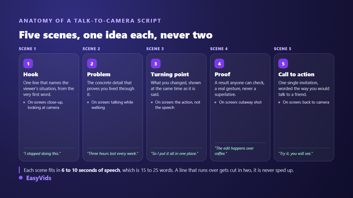 Structure of an AI UGC script in five short scenes of six to ten seconds