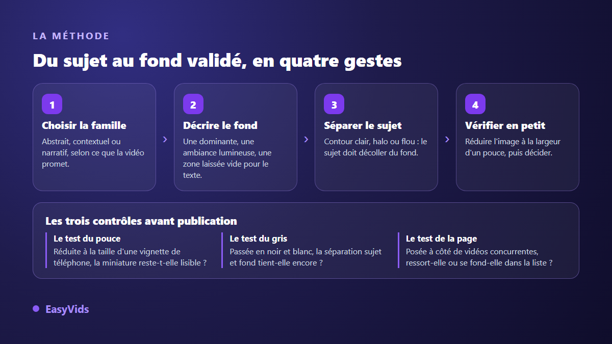 Méthode en quatre étapes pour créer un fond de miniature YouTube et le valider avant publication