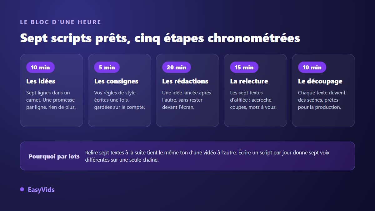 Méthode chronométrée pour écrire sept scripts vidéo en une heure avec un générateur de script IA