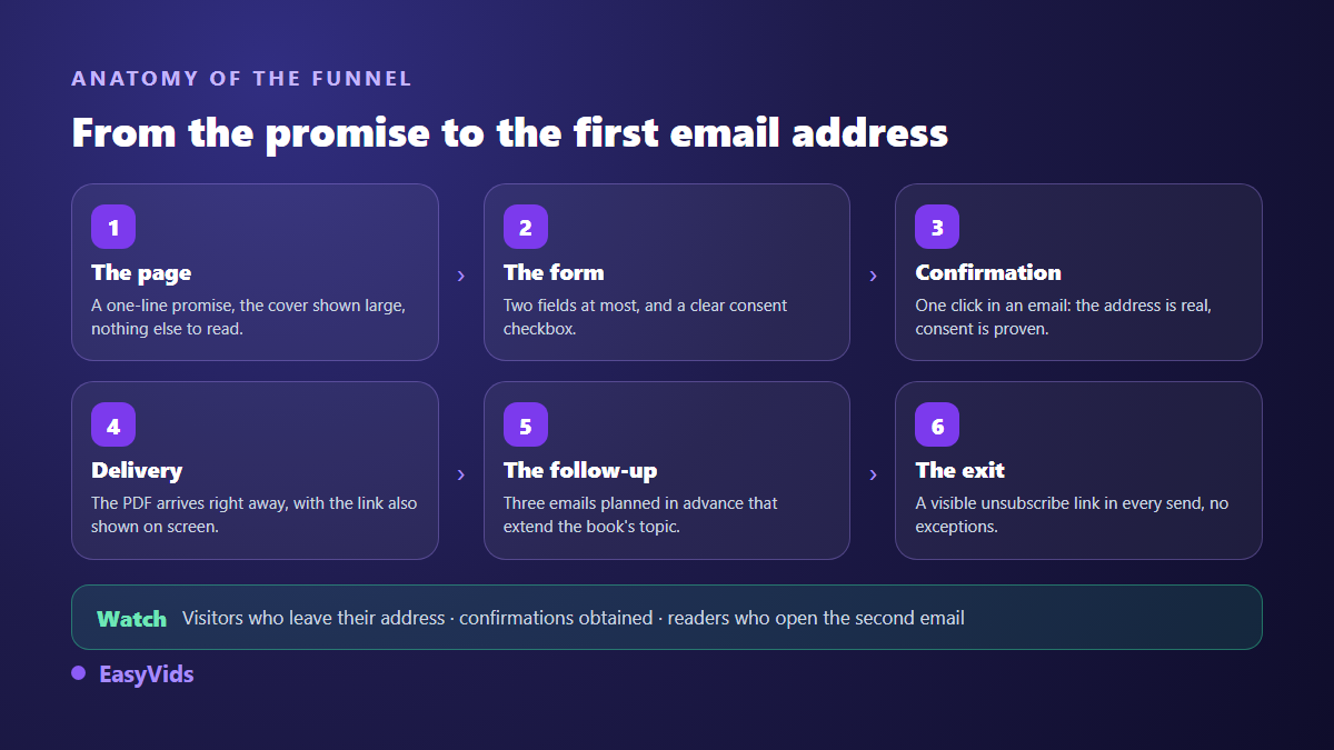 Anatomy of a lead magnet funnel: capture page, form, confirmation, PDF delivery, follow-up email sequence