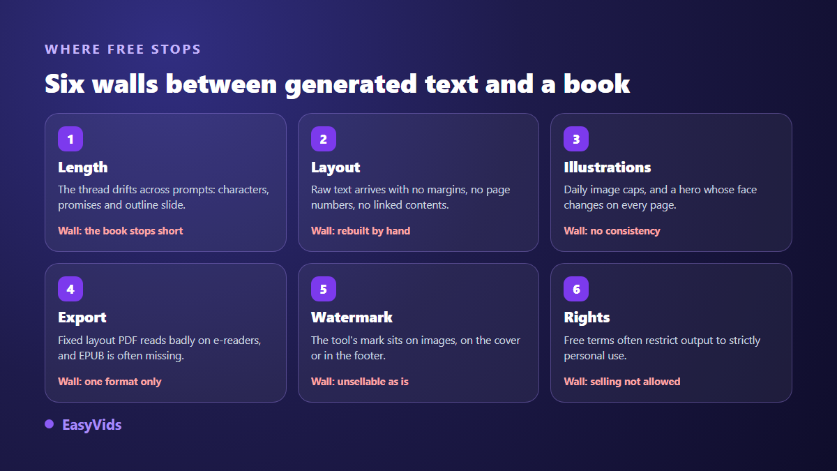 The six walls of a free ebook: length, layout, illustrations, export, watermark and usage rights