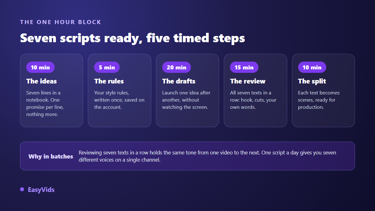 Timed method for writing seven video scripts in one hour with a free script generator