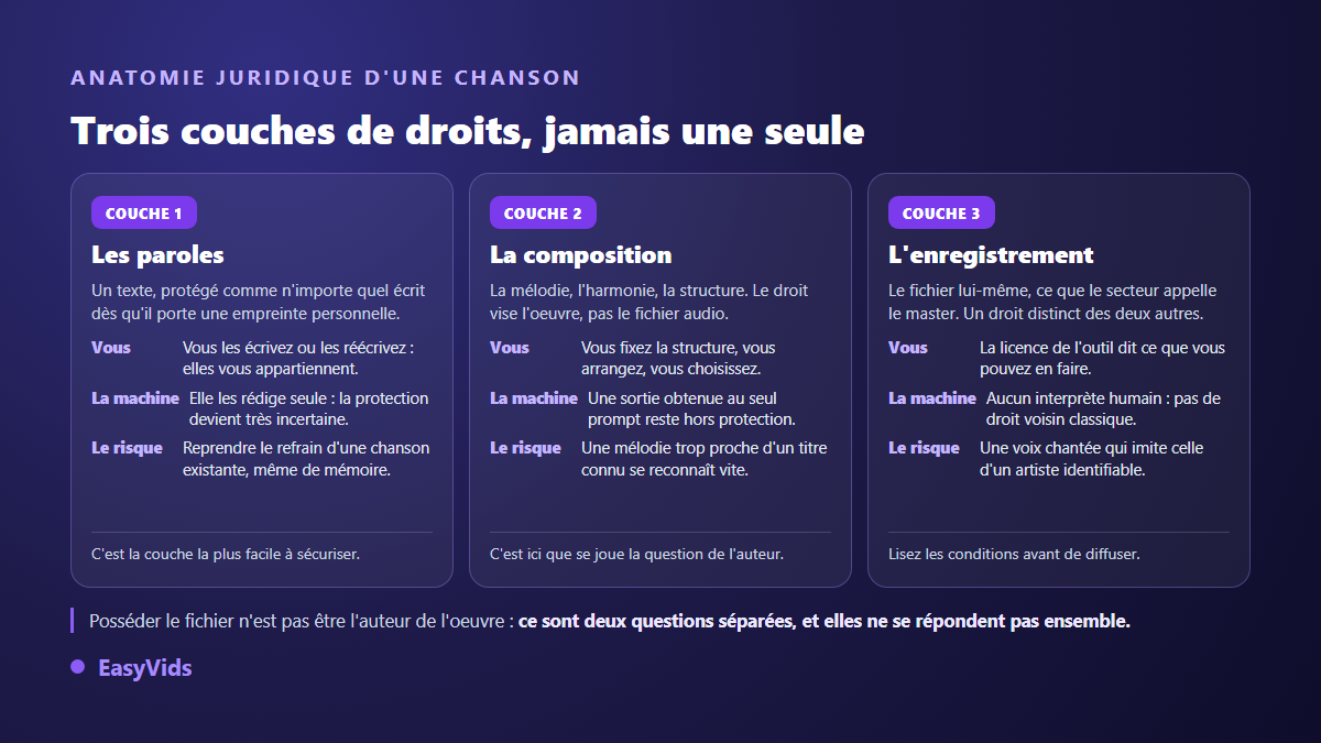 Les trois couches de droits d'une chanson générée par IA : les paroles, la composition et l'enregistrement