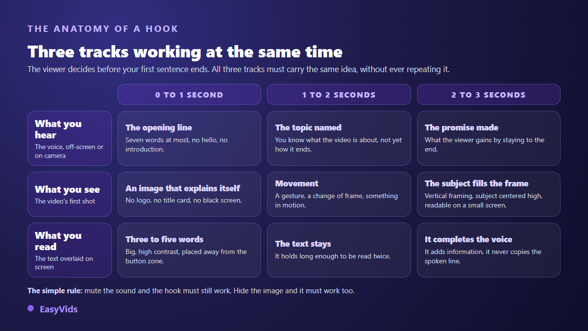 Anatomy of a TikTok hook: voice, opening shot and on screen text across the first three seconds