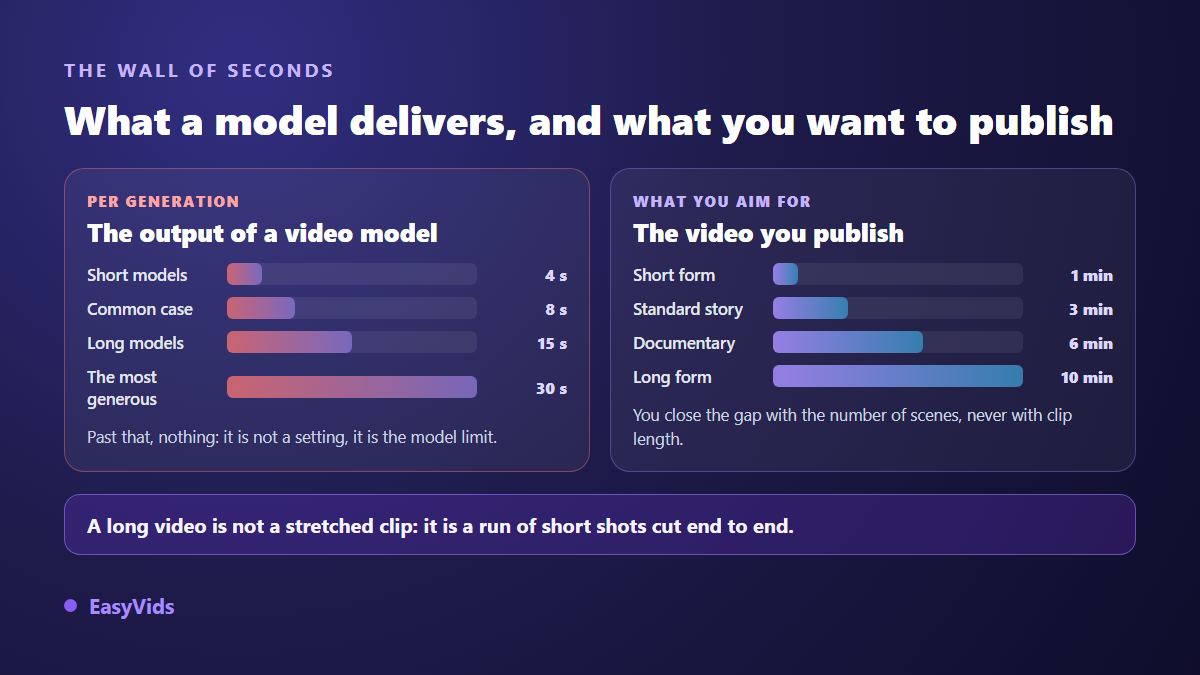 Comparison between the maximum length of an AI generated clip and the real duration of a published video