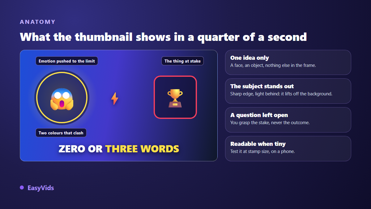 Anatomy of a viral thumbnail: close up face, the object of the stake, two opposing colours and three words at most