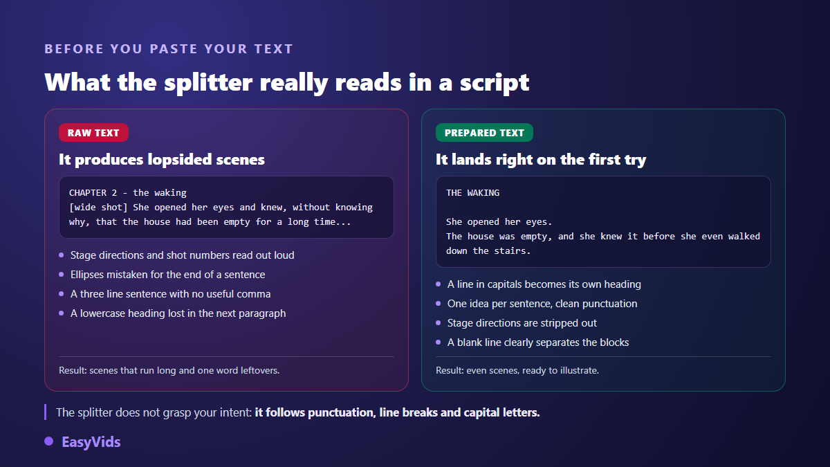 Raw script compared with a prepared script before converting it into video scenes