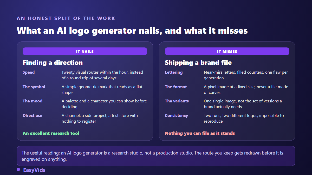 What an AI logo generator nails compared with what it misses: visual direction against a real brand file