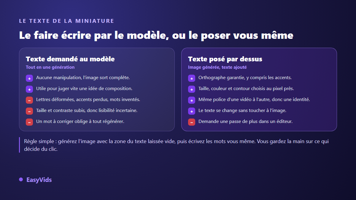 Comparaison entre le texte de miniature généré par le modèle et le texte posé à la main dans un éditeur