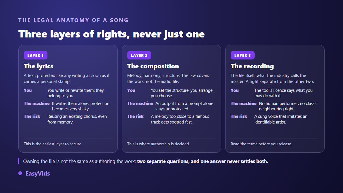 The three layers of rights in an AI generated song: lyrics, composition and recording