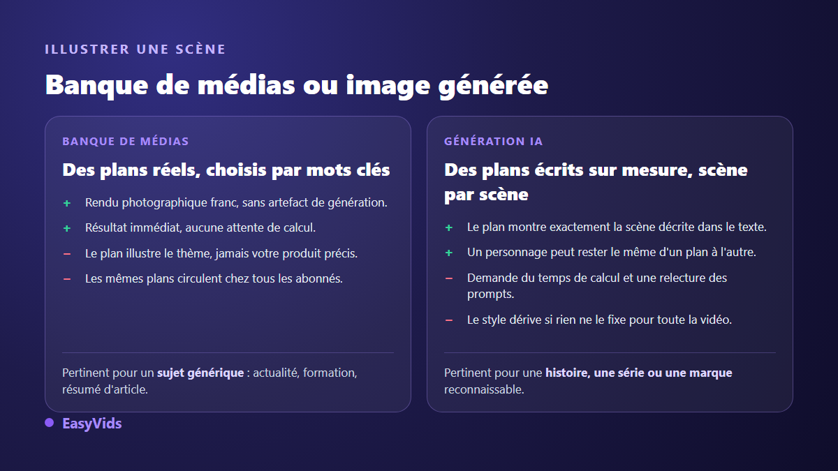 Comparaison entre les plans de banque de médias et les visuels générés par IA pour illustrer une vidéo